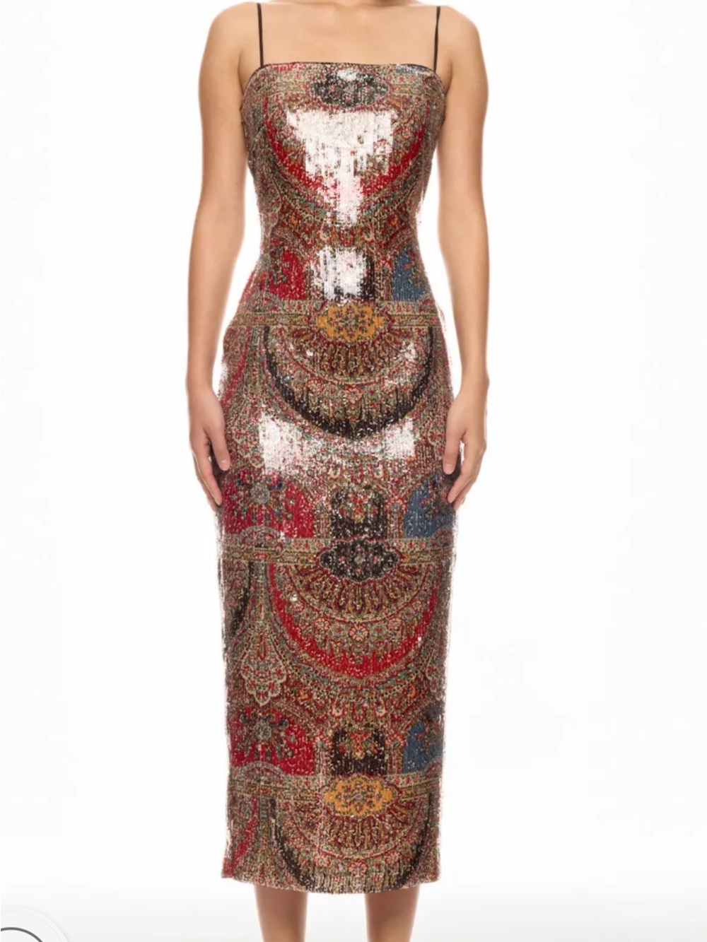 Veronica Beard Multicolor Sequin Paisley Midi Dress